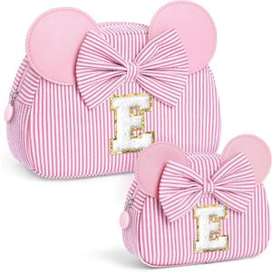 Gifts for Girls, Personalized Initial Makeup Bag Birthday Gift for 4 5 6 7 8 9 10 11 12 13 Years Old Girl Kids Pink Initial Cosmetic Travel Toiletry Bag for Girls Sister Daughter Pink E