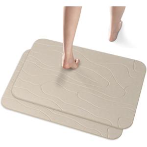 2 Pack Diatomaceous Earth Shower Mat, Stone Bath Mat, Nonslip Super Absorbent Fast-Drying Hard Bath Mat for Bathroom Shower Floor, 23.62 x 15.35 inch, Grey and White Pattern, Large