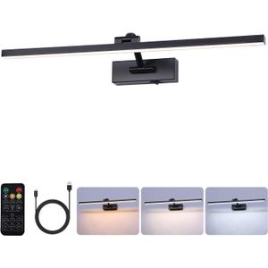 Battery Operated Picture Light with Remote,Wireless Dimmable Art Lights for Paintings Rechargeable Gallery Light Artwork Lighting for Canvas, Portrait (Black,23.6 Inch)
