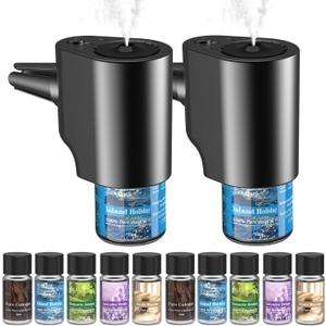 Car Air Freshener, 5 Scents, 10 Refills, Smart car Air Freshener for Vent Clips, Auto On/Off, Three Spray Modes, Car Fresheners Long Lasting (2Pack)