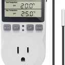 Digital Thermostat Plug Socket Temperature Controller Outlet 3m Probe 120V 15A 1800W C F Heating Cooling Control for Incubator Brewing Incubator Greenhouse Terrarium Heat Mat