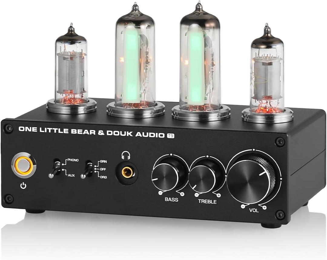 Douk Audio T9 Vacuum Tube Phono Preamp Stereo Turntable Preamplifier with Headphone Output and Treble Bass Control for MM/MC Record Player, Home Hi-Fi Audio, Amplifier, Speaker