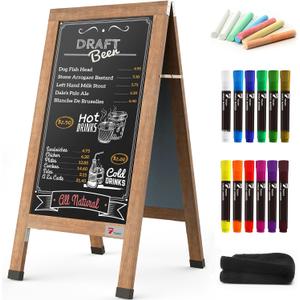 TOWON Large 40"x 20" Wooden A-Frame Chalkboard Sign, Rustic Standing Outdoor Sign, XL Chalk Board Sandwich Board Signs, Magnetic Double-Sided Sidewalk Board Kits for Cafe, Restaurant, Wedding Display