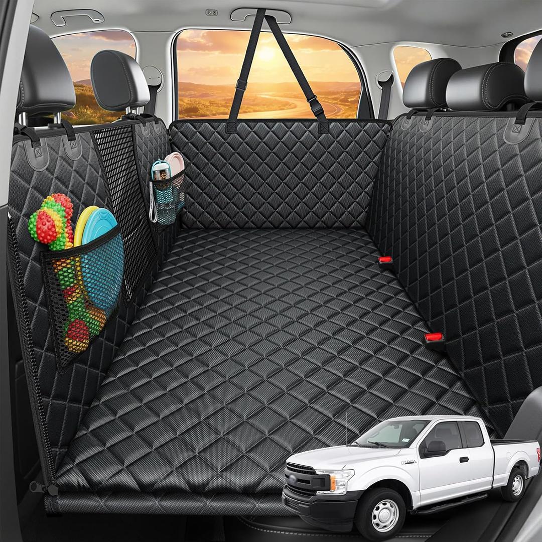 2026 Upgraded Back Seat Extender for Dogs -Large Hard Bottom Dog Car Seat Cover Holds 550lbs, Waterproof Dog Hammock Pet Bed with High-Density Foam Non-Slip Backseat Protector
