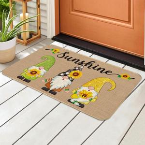 Nuanchu Fall Welcome Decorative Doormat 27.5 x 16.5 Gnome Welcome Mats Sunflower Non Slip Gnome Fall Door Mat Autumn Harvest Thanksgiving Floor Washable Entry Mat for Seasonal Home Decoration