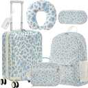 Redbaker 18 Inch 6 Pcs Kids Luggage Set Kids Rolling Luggage Double Pattern Suitcase for Boys Girls Gifts(Light Blue, Flower Style)