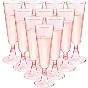MIIDNTLX Champagne Flutes Plastic, 25 Pack Wine Glasses, Disposable Champagne Glasses, 5 Oz Pink Shot Cups, New Year Christmas Party Wedding Birthday Graduation Drinking Dessert Cocktail Cups Decorations