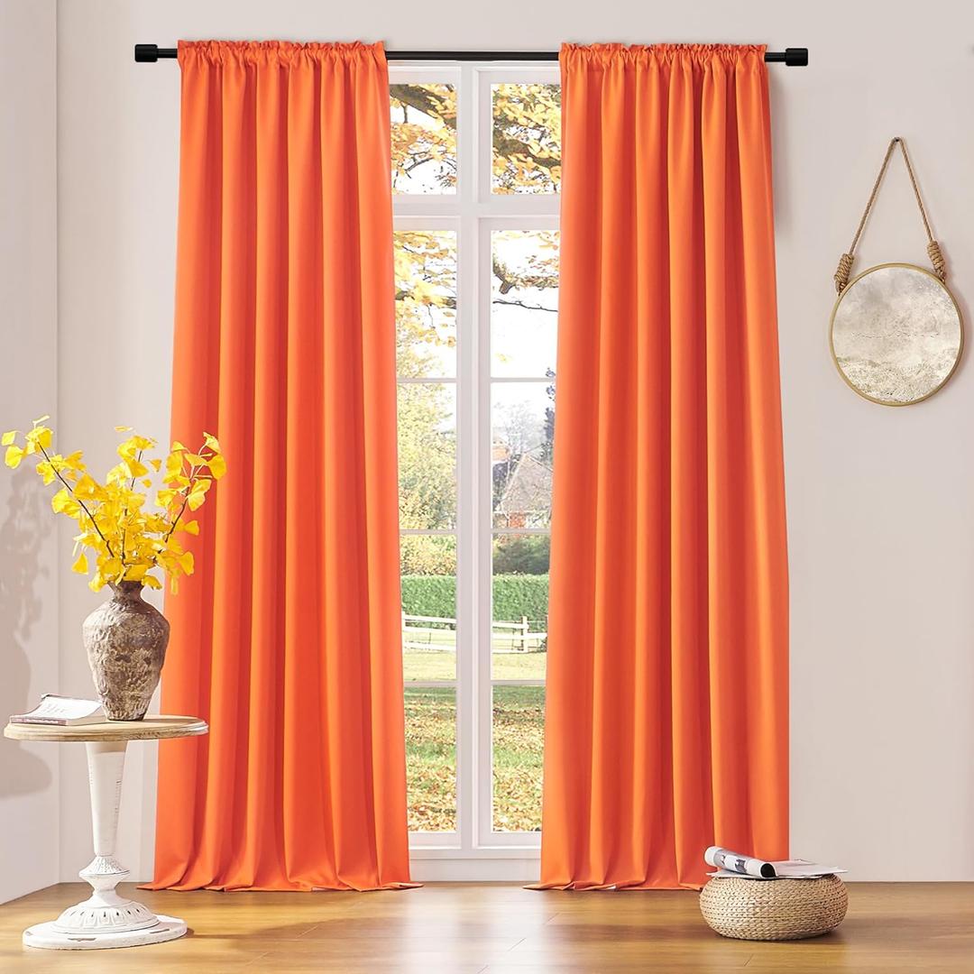 DONREN Vibrant Orange Blackout Curtains 84 Inch Length, Pumpkin Hallowmas Day Home Decoration Room Darkening Thermal Insulated Curtains for Bedroom,2 Panels,52-inch Width x 84-inch Length