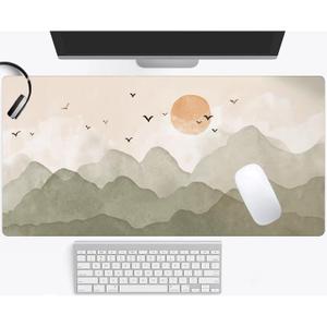 Nature Minimalist Cute Boho Desk Mat Sage Green Beige Aesthetic XXL Large Extended Gaming Mouse Pad Women Gamer Girl Work Office Computer Deskmat Mousepad Laptop Keyboard Mat Desk Pad 35.4x15.7 in