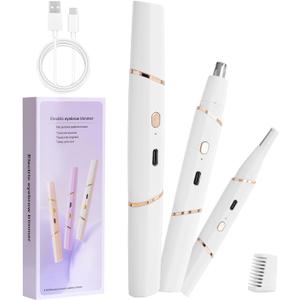 Nose Hair Trimmer for Women - 2 in 1 Ear and Eyebrow Hair Trimmer - Painless Facial Hair Razor for Women - Rechargeable Face/ Arm/ Leg/ Lip/ Underarm/ Chin/ Finger/ Bikini Hair Remover with Dual-Edge Blades