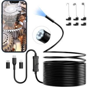 Endoscope Camera with Light, 1920P HD Borescope Camera with 8 Adjustable LED Lights, 16.4ft Semi-Rigid Snake Camera with Light, IP67 Waterproof 7.9mm Inspection Camera for iOS and Android