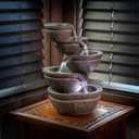 Alpine Corporation WIN1138 13" Indoor Tabletop Tiering Bowls Water Fountain with LED Lights Cascading Water Feature for Home, Office, Meditation, and Relaxation, Dark Gray