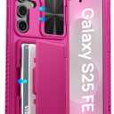 ATATOO for Samsung Galaxy S25 FE Wallet Case with Card Holder (3-5 Cards) [RFID Blocking] & Sliding Camera Cover, Military Grade Protection, Women Men Cover Case for Galaxy S25 FE 6.7" 2025, Hot Pink