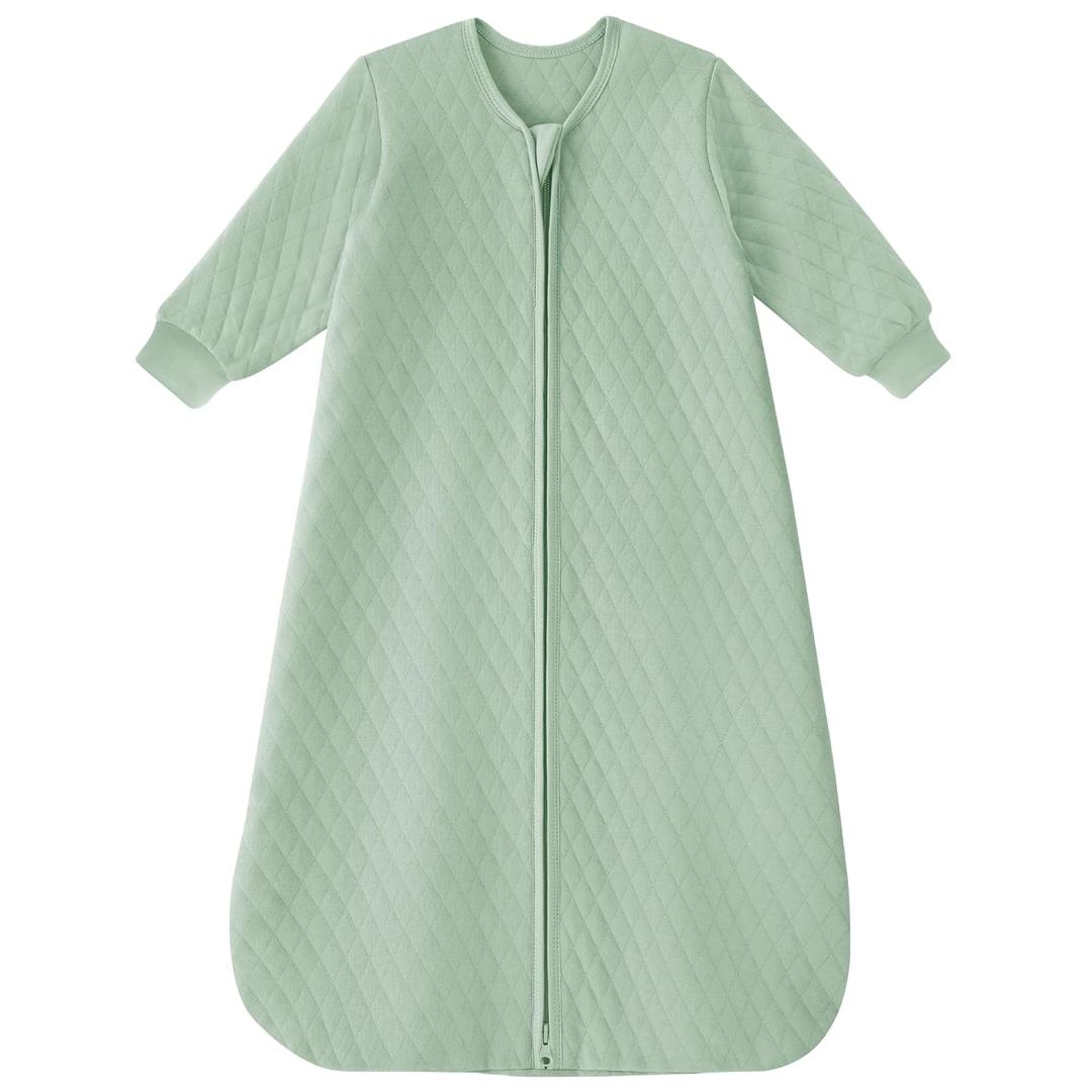 Yoofoss Baby Sleep Sack 6-12 Months 1.0 Tog Long Sleeve Sleep Sack Organic Cotton Wearable Blanket for Infants 2-Way Zipper Quilted Sleeping Sacks(Medium) (Green)
