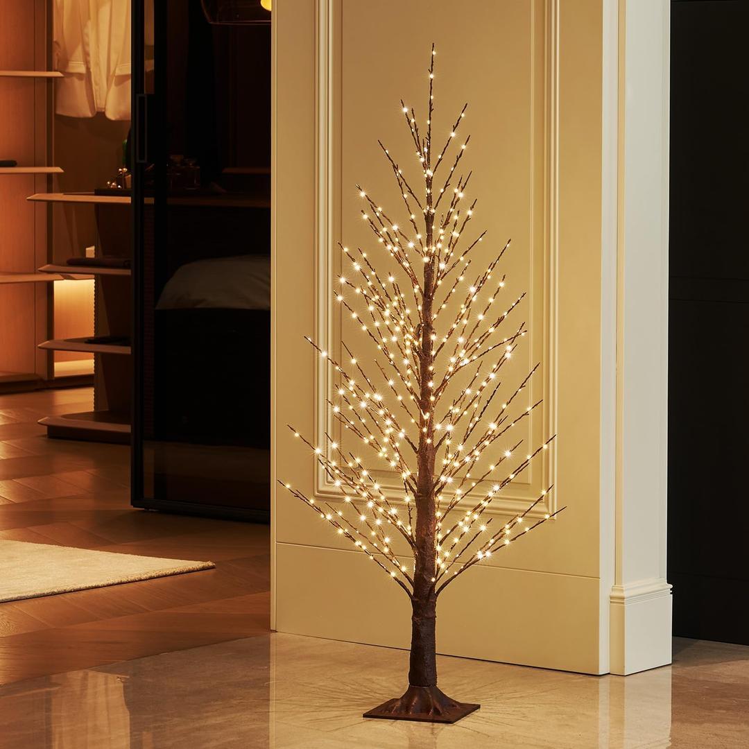Birchlitland Brown Tree Lights Plug in for Christmas Party Lighted Artificial Tree LED Indoor Outdoor use