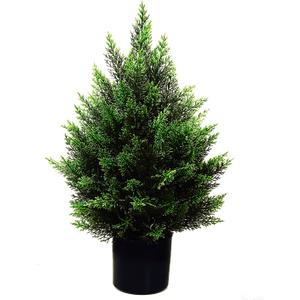 2FT Artificial Topiary Tree Beautiful Realistic Faux Cedar Pines Christmas Trees UV Rated Fake Shrubs for Front Porch Faux Plants Indoor and Outdoor Decor (Pack of 1）