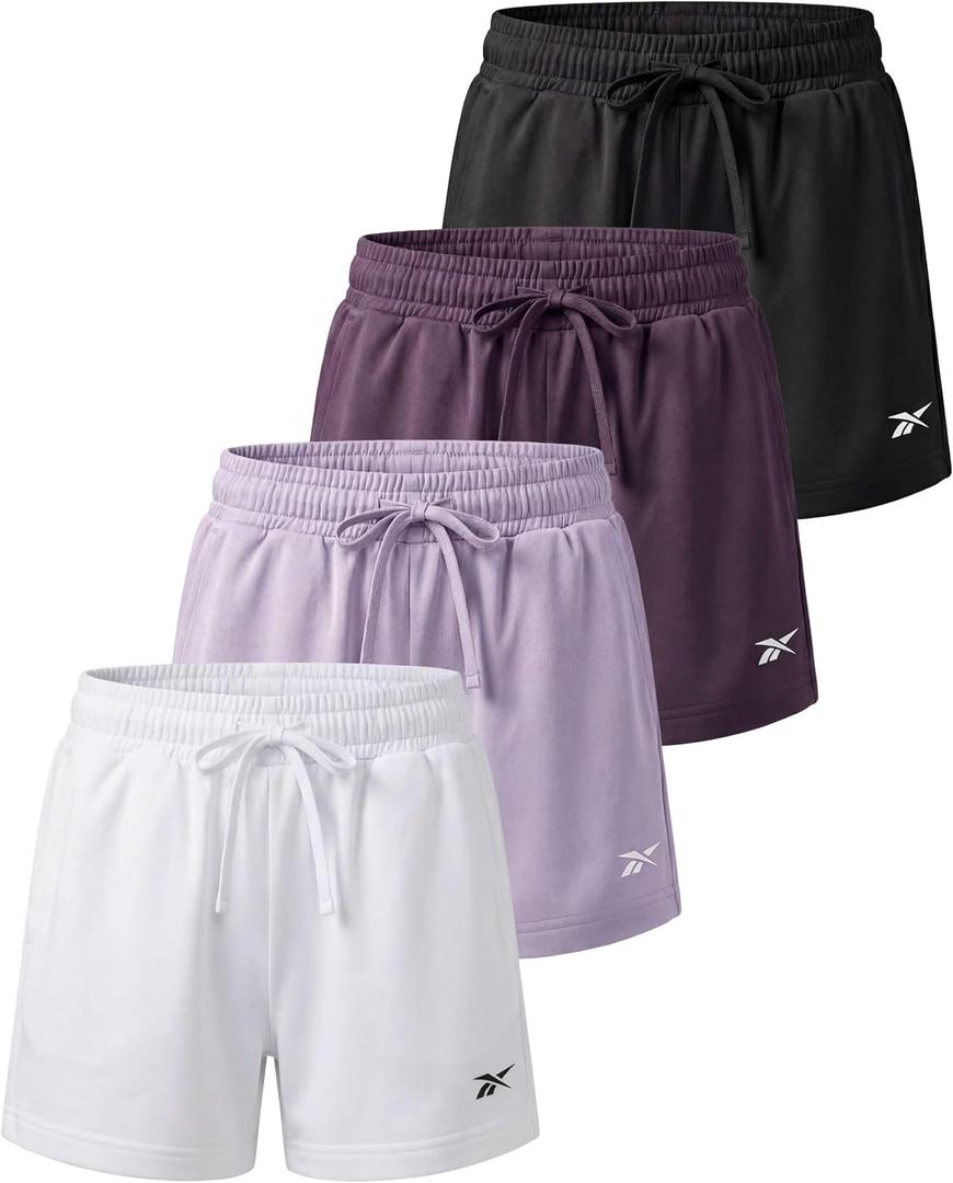 Reebok 4 Pack: Girls’ Dry Fit Athletic Shorts – Volleyball Basketball Soccer Running Sports Shorts Kids Teens Youth, L, (10-12)