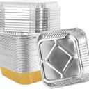 50 Pack 8"x8" Aluminum Pans with Plastic Lids,Disposable Tin Foil Pan For Cooking Baking Cakes Breads Square Food Containers for Heating Roasting Preping Storing,Gold