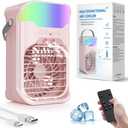 Portable Air Conditioner, 1500ML, Removable & Washable Fan Blades, Timer Function, 4 Speeds, 2 Cool Mists, 7-Color Light, Personal Evaporative Air Cooler for Home, Office, Bedroom, and Camping-Pink