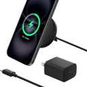 Belkin Magnetic Wireless Charging Pad Qi2 15W w/Kickstand - MagSafe-Compatible Qi2-Certified Wireless Charger for iPhone 17, Samsung Galaxy S25, AirPods, & More w/Power Supply Included - Black