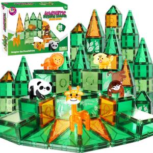 TOY Life 38 Pcs Magnetic Tiles Animals for Toddlers 3-5 Magnet Blocks for Kids Ages 4-8 STEM Magnet Tile Toys Building Tiles Set Christmas Birthday Gift for Boys and Girls