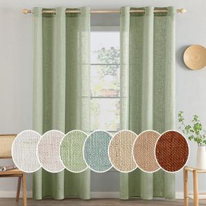 MIULEE Sage Green Thick Linen Curtains 84 Inch Length for Bedroom Living Room, Linen Textured Window Drapes Semi Sheer Light Filtering Grommet Burlap Look, 2 Panels, Width 37 x Length 84 Inches
