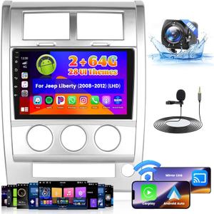 Roinvou 2+64G Android 10.1" Touch Screen for Jeep Liberty 2008-2012 with Wireless CarPlay Android Auto WiFi Bluetooth GPS Navigation FM RDS Radio Backup Camera