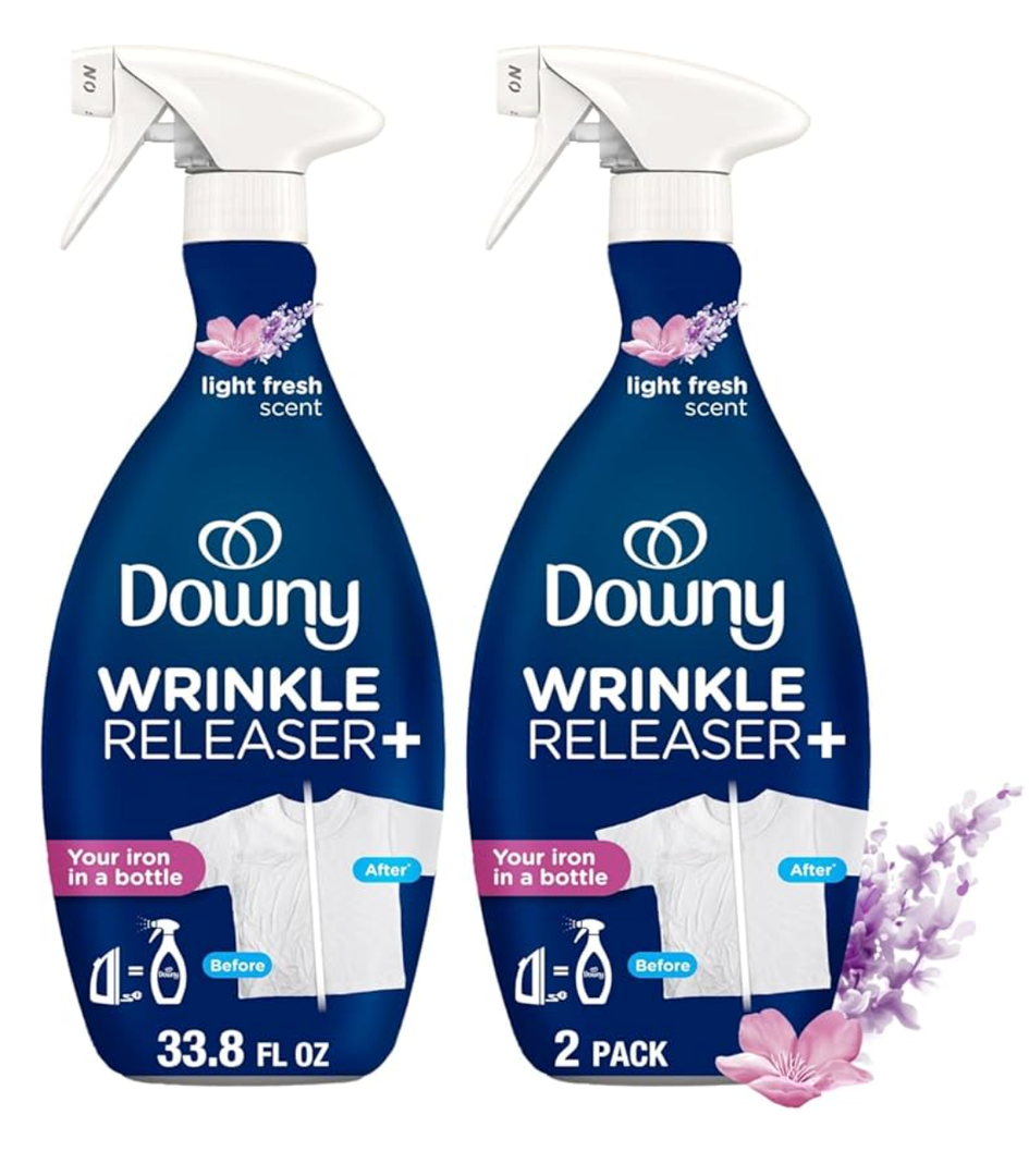 Downy Wrinkle Releaser Spray, All In One Wrinkle Release Spray, Odor Eliminator, Static Remover, Fabric Refresher & Ironing Aid for Clothes, 33.8 Fl Oz (Pack of 2), Unstopables Fresh Scent