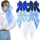 5 Pcs Blue Hair Bows for Women, Silky Satin Large Hair Clips for Girls, Long Tail Hair Ribbon Accessories
