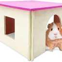 Fhiny Guinea Pig Wood House with Windows and Roof, Detachable Chinchilla Hut Hideout Hideaway Natural Hamster Habitat Decor for Hamsters Hedgehogs Squirrels or Other Small Animals (Random Color)