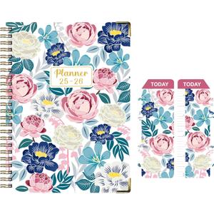 Daily Planner 2025-2026, Weekly & Monthly Planner,July 2025 - June 2026 Day Planner, 6.2 x 8.25 Flexible CoverWirebound Note Pages with Monthly Tab, Back Pocket, Premium Paper,(Flower B08)