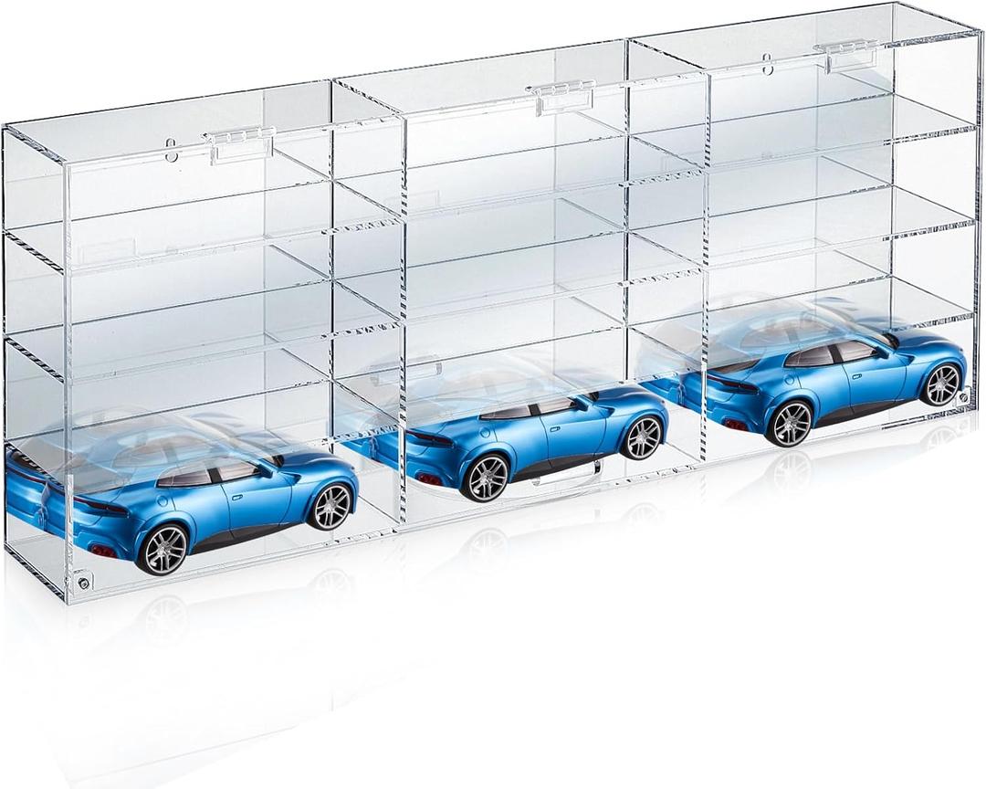 Juexica Clear Acrylic Toy Car Display Case 1: 24 Scale Diecast Display Box Wall Mounted Shelf for Storage Toy Car Mini Model Race(12 Grids)