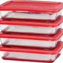 Anchor Hocking SnugFitTM Rectangular Food Storage Containers with Lids (4-Piece, 3-cup, Red, oven-safe)