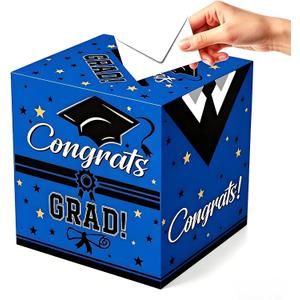 3 x Graduation Card Box, Blue Graduation Card Box 2026, Foldable Graduations Gift Boxes Class of 2026 for Congrat 2026 University Bachelor Doctoral Memorial Graduations Party Decorations Supplies