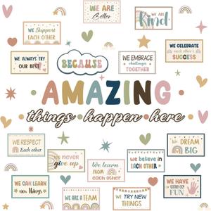 62 Pcs Classroom Boho Bulletin Board Decorations Amazing Things Happen Here Bulletin Board Positive Encouraging Paper Cutouts for Classroom School Elementary Home Office Wall Decor