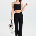 Yogipace Women's Petite/Regular/Tall Bootcut Yoga Pants with Back Pockets,Flare Travel Lounge Pant (Black, L)