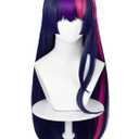 Half and Half Long Straight Anime Purple Pony Cosplay Wig with Bangs, 29'' Dark Purple Mxied Pink Pony Costume Wigs for Women Halloween Party