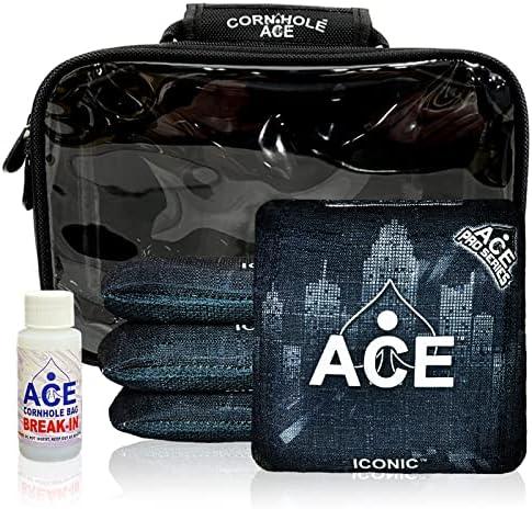 Iconic | ACE Pro Cornhole Bags + PRO Kits | Dual Sided Slick Stick All Weather | Optional Bag Break in and Carrying Case | Set of 4