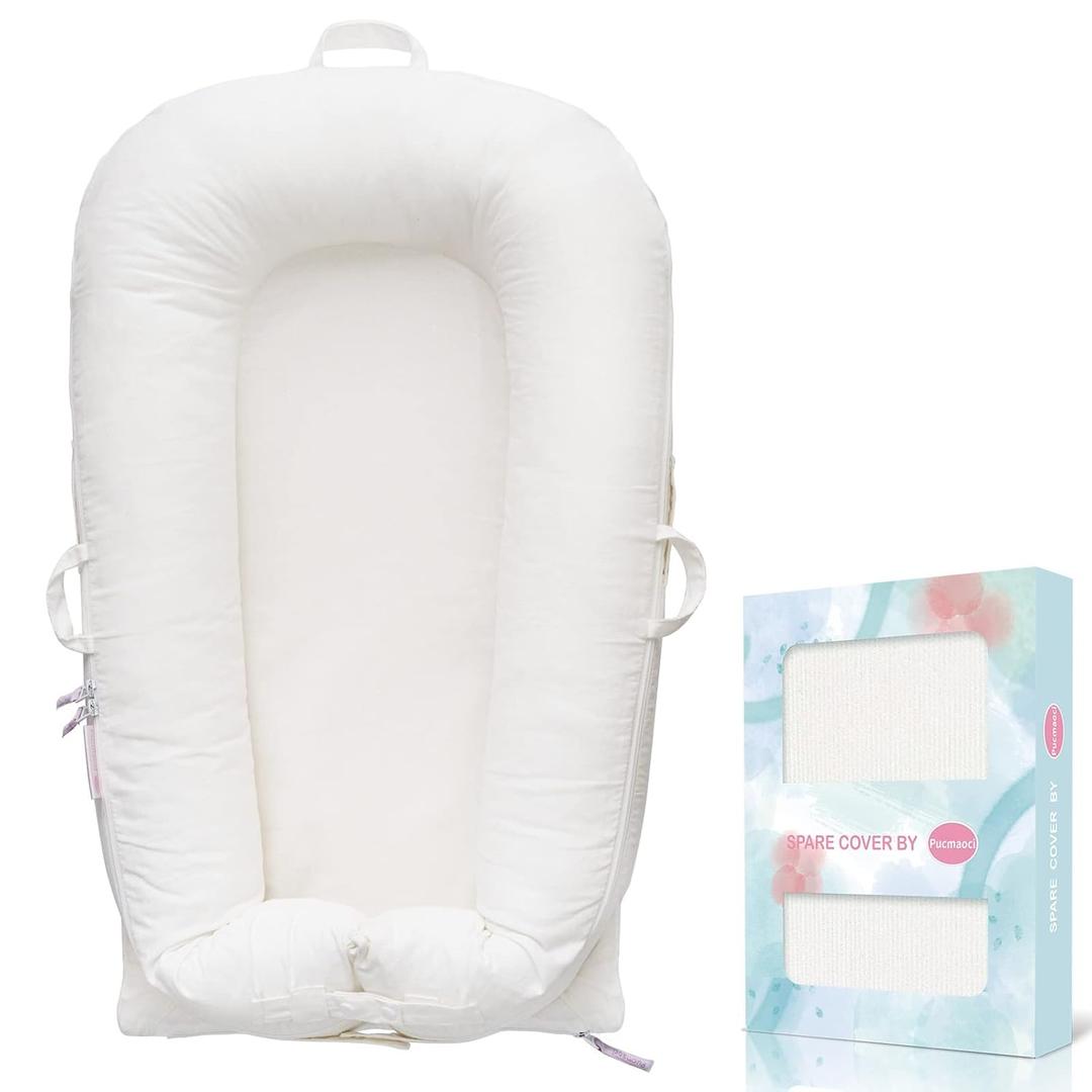 Corduroy Baby Lounger Cover for Dockatot Deluxe + | 100% Cotton Hypoallergenic Newborn Premium Quality Spare Cover(Cover Only) (White)