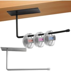 2pcs Horizontal Tumbler Lid Organizers Inside Cabinet, Tumbler Lid Storage Hook Space Saving Cup Lid Holder Self-Adhesive Water Bottle Stacker Rack Hanger Under Kitchen Cabinet for Yeti Stanley