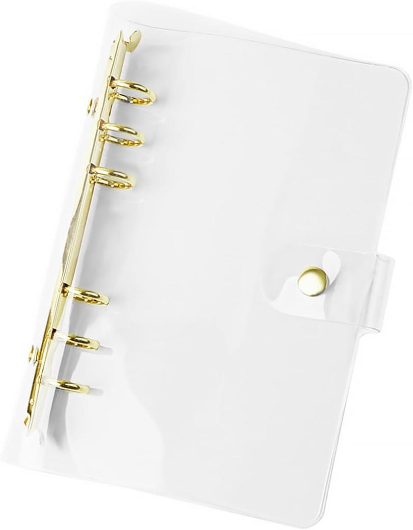 NatSumeBasics Clear A6 Binder Cover Gold 6 Rings 5.5"x7.5" Binders Loose Leaf PVC Folders Refillable Soft Notebook Shell Protector Binding Accessories Supplies (Gold A6 Binder)