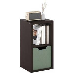 Furinno Cubicle Open Back Decorative Cube Storage Organizer, 2-Cube, Black Dark Oak