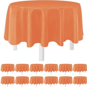 Orange 12 Pack Plastic Tablecloths 84" Disposable Round Table Cloth Plastic Table Cover for Party Disposable Tablecloths
