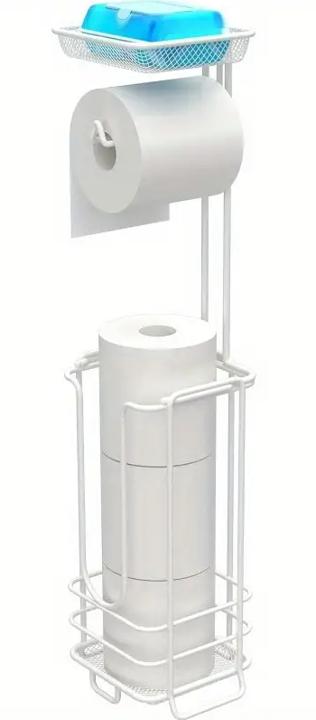 zccz - Toilet Paper Holder Stand - Tissue Holder for Bathroom with Shelf (White)