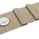 SHACOS Woven Vinyl Table Runner Indoor Outdoor 12x54 inch Kitchen Dining Table Runners Wipe Clean Washable PVC Table Runner, Bamboo Tan