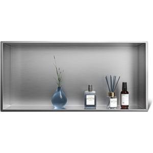 Stainless Steel Shower Niche 24" X 12" Brushed No Tile Needed Niche Shower Recessed Wall Horizontal Niches for Bathroom Storage Over Mount Installation