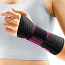 FREETOO Carpal Tunnel Wrist Brace Night Support Fit Left Hand for Work, Pain Relief Wrist Splint for Tendonitis, Sprain, Strain, Rigid Hand Brace for Arthritis for Women & Men (S/M, Black/Pink)