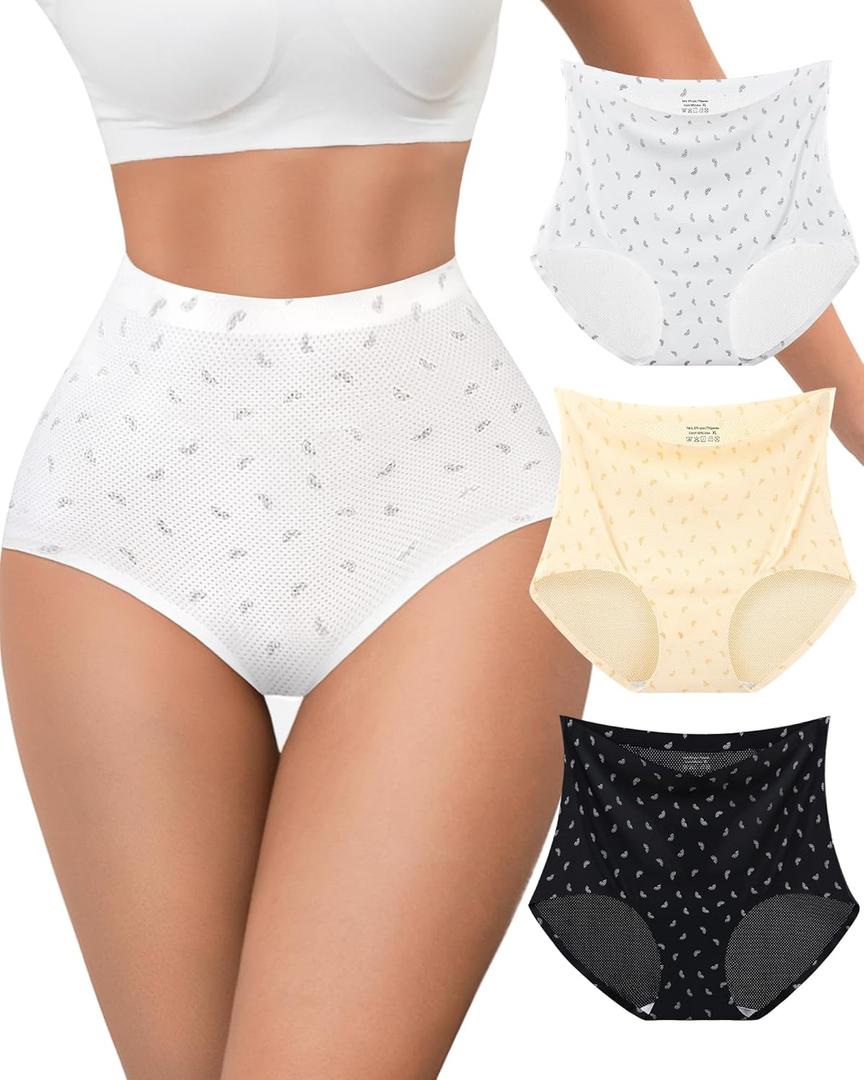 ASIMOON Womens High Waisted No Show Underwear Stretch Full Coverage Panties Ladies Breathable Tagless Briefs 3 Pack