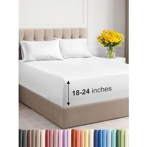 Extra Deep Twin XL Sheet Set - 4 Piece Breathable & Cooling Sheets - Hotel Luxury Bed Sheets Set - Easy & Secure Fit - Soft, Wrinkle Free & Comfy Sheets Set - White Sheet Set with Extra Deep Pockets