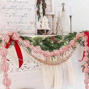Jenaai 6 ft Christmas Ball Garland Retro Red and White Hanging Decor Rustic Farmhouse Country Burlap Garland Xmas Party Banner Decoration for Christmas Tree Wall Fireplace Mantle Indoor